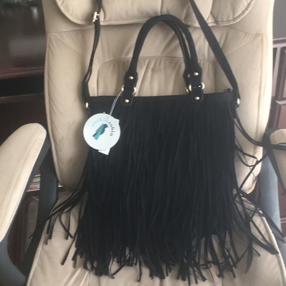 black fringe handbag